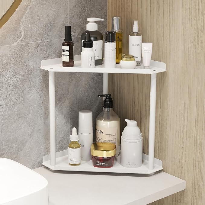 2 Tier Bathroom Counter Organizer, Vanity Organizer Corner Shelf, Makeup - Image 2