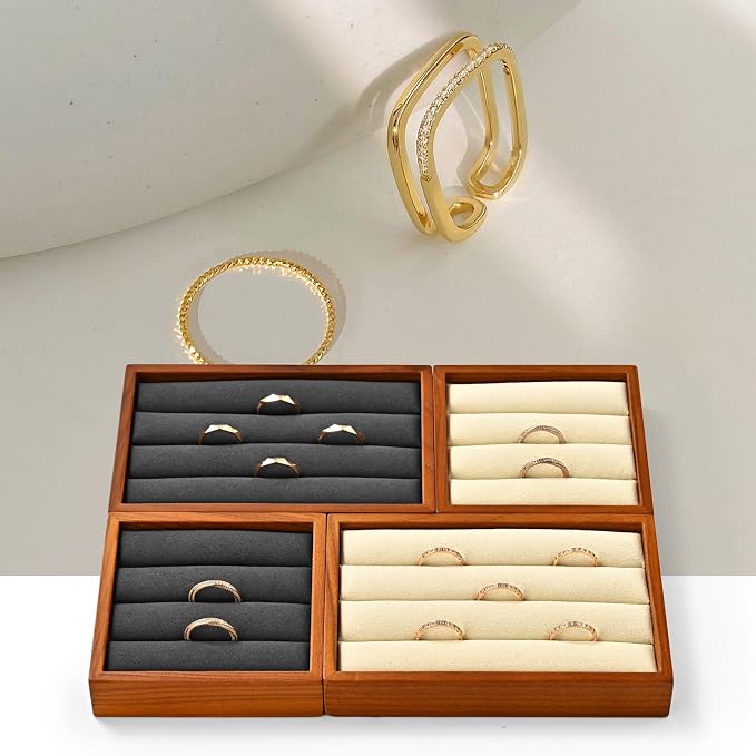 Solid Wood 3-Slots Jewelry Ring Display Tray Showcase Small Jewelry Display - Image 4