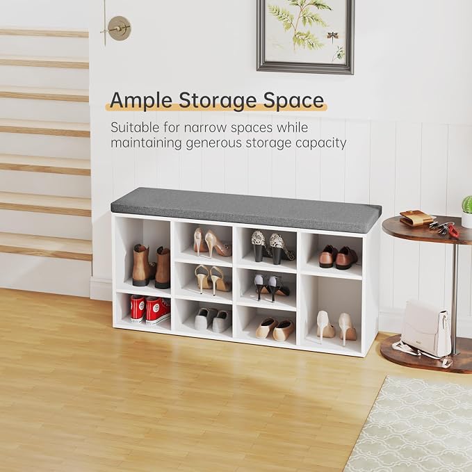 PayLessHere Shoe Bench Storage Bench 10 Compartments Shoe Organizer - Image 5