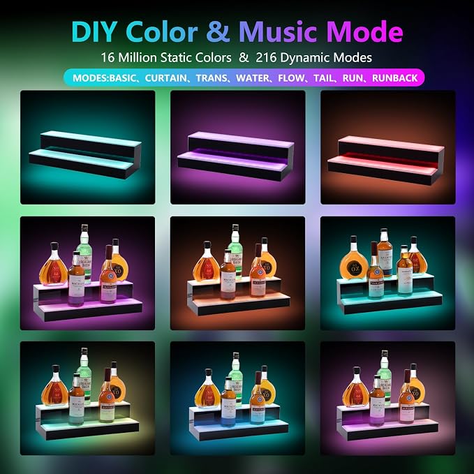 Led Lighted Liquor Bottle Display Shelf, 24 Inch 2 Tier Whiskey Rack, Support - Image 5