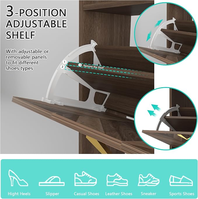 Vibe & Dine 4 Flip Drawer Shoe Cabinet, Mid Century Modern Shoe Organizer - Image 5