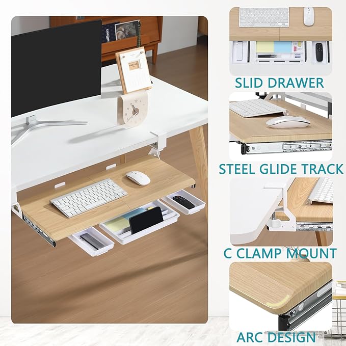 ETHU Keyboard Tray Under Desk, Pull Out Keyboard & Mouse Tray - Image 4