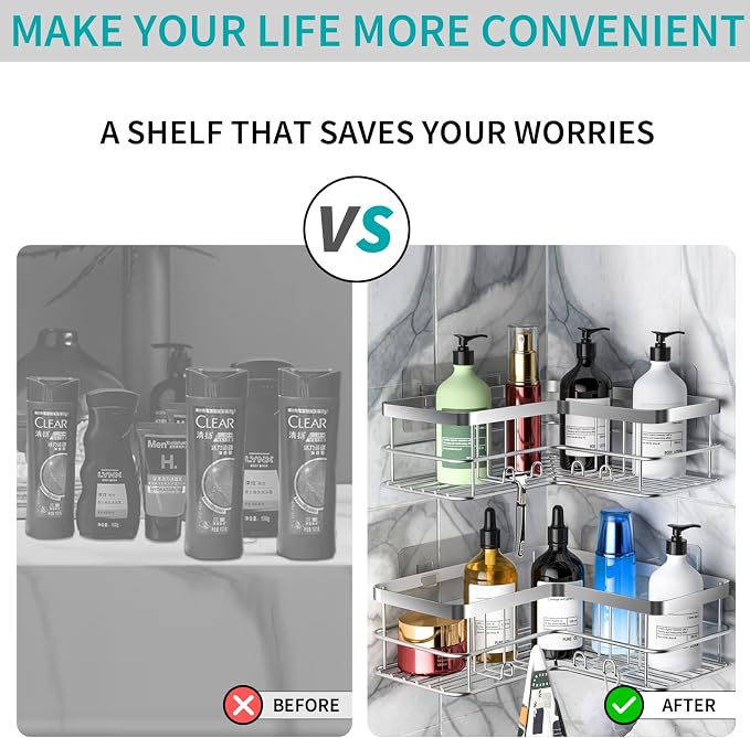 Yazoni Corner Shower Caddy, Adhesive Shower Shelves No Drilling, Rustproof - Image 3