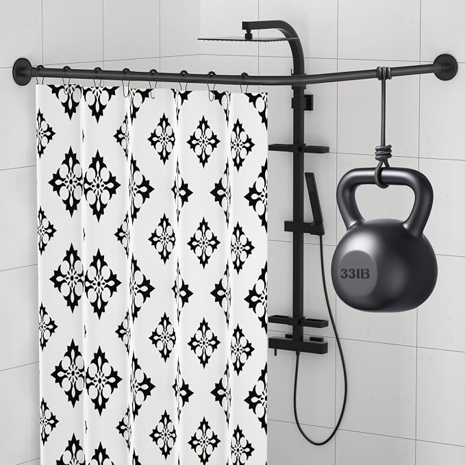Stretchable 304 Stainless L Shaped Bathroom Bathtub Corner Shower Curtain Rod - Image 9