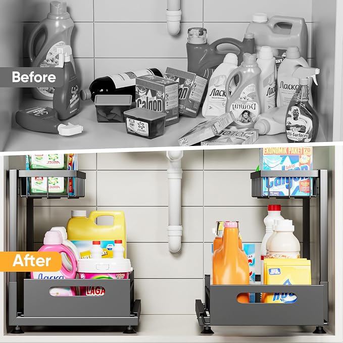 2 Pack Under Sink Organizer Storage 2-Tier Premium Metal Pull-Out Racks - Image 3