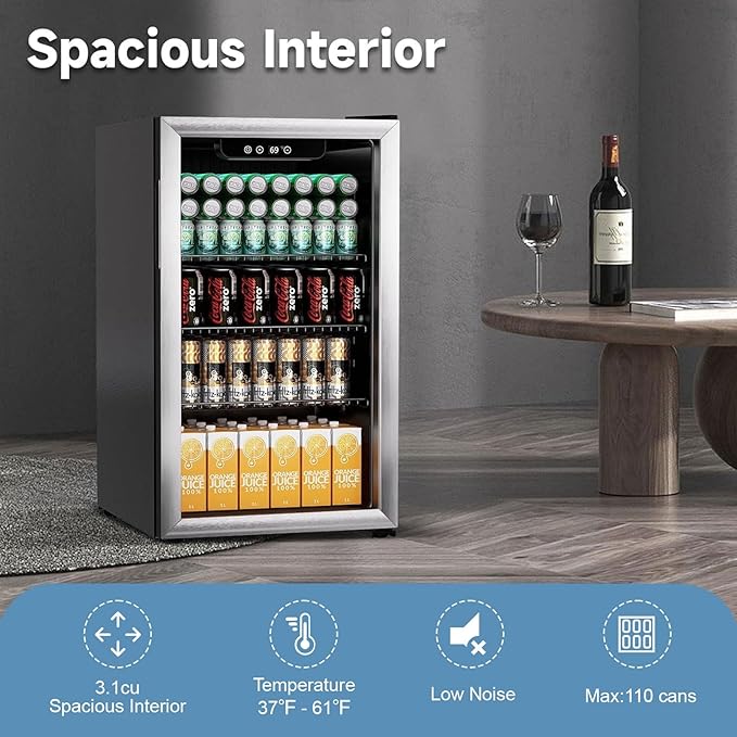 3.1 Cubic Feet Mini Fridge, 110 Can Freestanding Beverage Refrigerator - Image 5