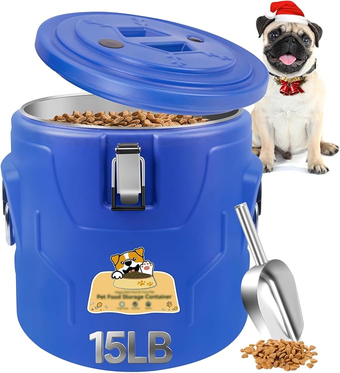 15lb Dog Food Storage Container, Stainless Steel Airtight Pet Food Storage by Newget
