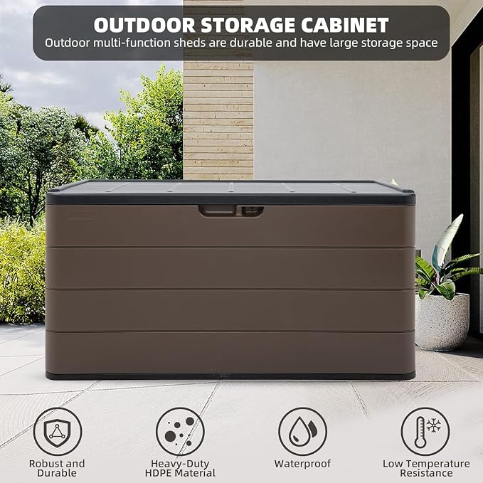 100 Gallon Plus Resin Deck Box, Waterproof Outdoor Storage Box - Image 4