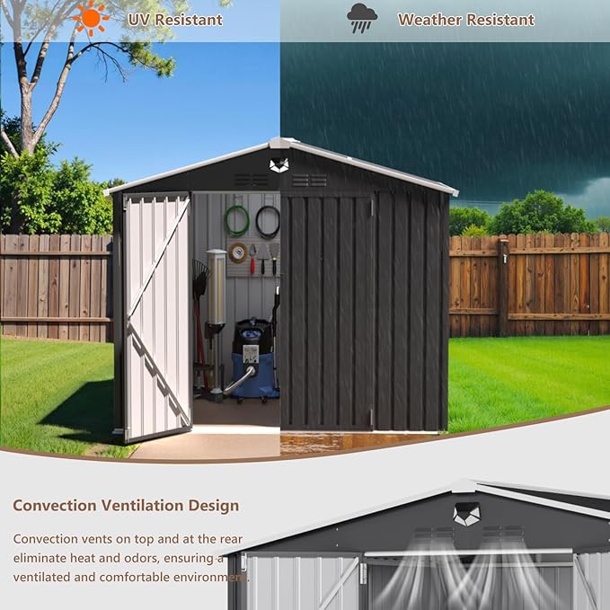 8x6 FT Outdoor Storage Shed, Metal Garden Shed - Image 6