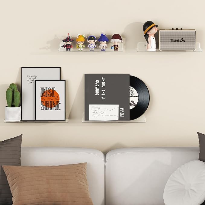 Lifewit Floating Shelves for Wall, 10 Pack Clear Acrylic Shelf 15" Room Decor - Image 2