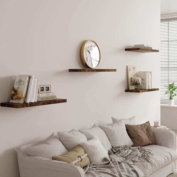 Wall Shelf Set of 3, Rustic Brown Floating Shelves 24 in W x 10 in D x 1 in H - Image 6
