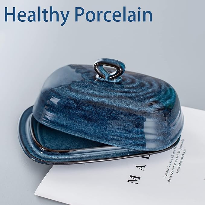 Hasense Butter Dish with Lid, Porcelain Butter Container with Handle - Image 4
