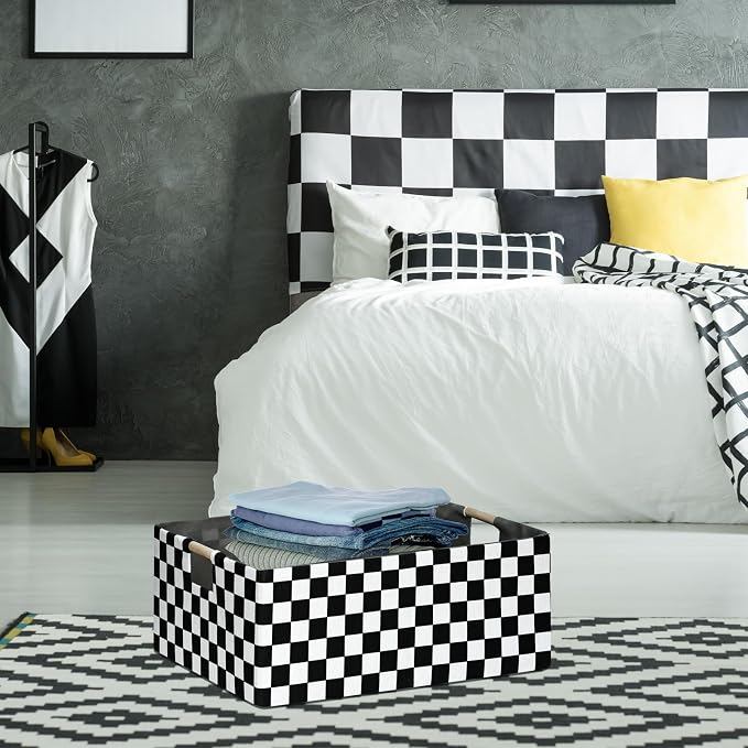 Checkered Storage Basket Foldable Nursey Box | 16.9" Storage Cube - Image 4