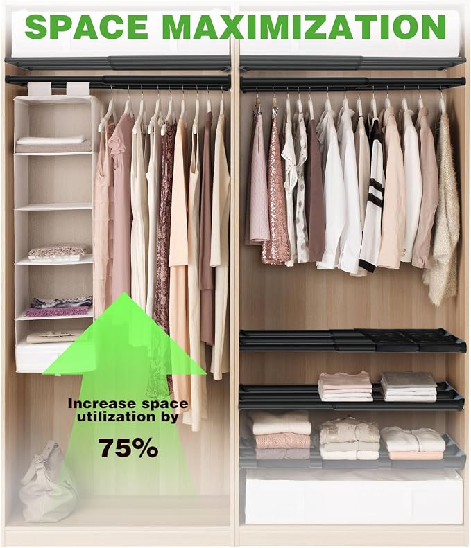 Expandable Closet Shelf, 16-53 Inches Metal Closet Rod Organizers and Storage - Image 5