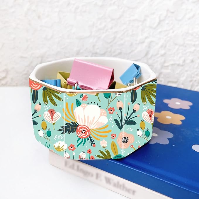 Ceramic Paper Clip Holder Gold Line Paper Clip Dispenser Organizer - Image 2