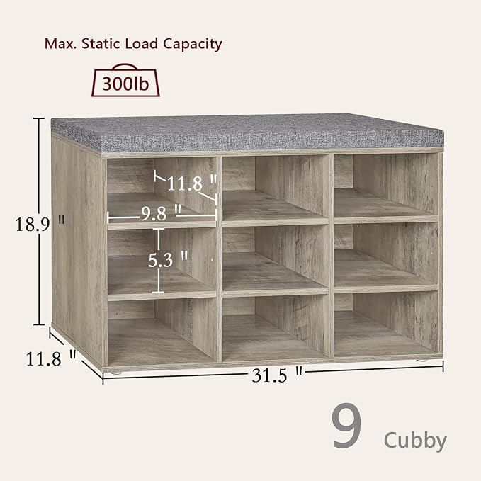 DINZI LVJ Shoe Bench, 9 Cubbies Shoe Organizer - Image 3