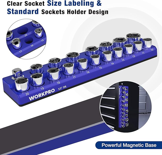 WORKPRO Magnetic Socket Organizer, 1/2-Inch Metric Socket Holder, Socket Trays - Image 5
