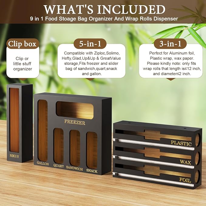 9 IN 1 Bamboo Foil and Plastic Wrap Organizer - Image 2