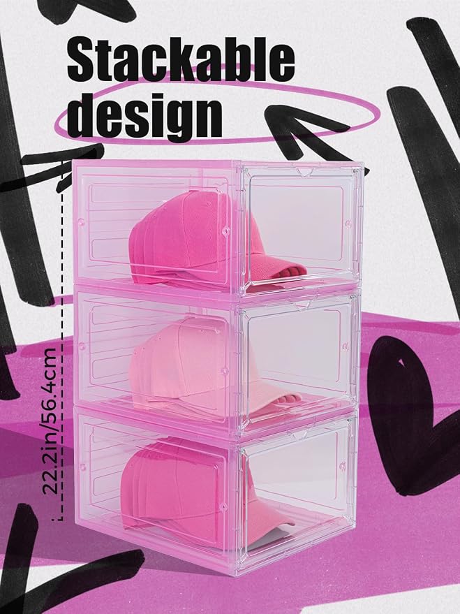 6 Pack Hat Organizer Box, Stackable Clear Baseball Caps Holder Box Containers - Image 3