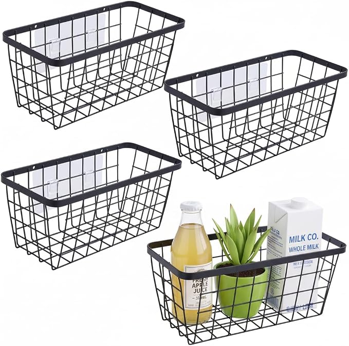 4 set Hanging Wall Basket Organizer, Over the Cabinet Door Wire Baskets by LeleCAT
