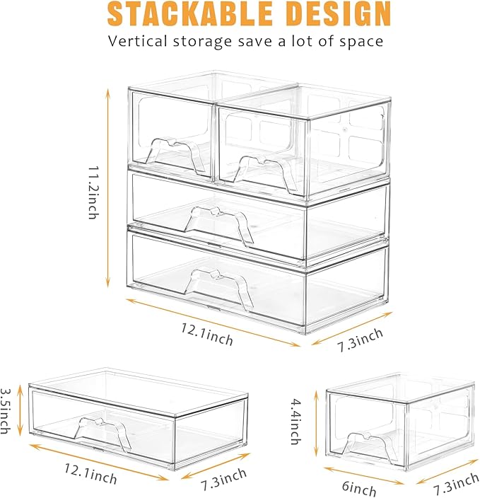 6 Pack Stackable Storage Drawers Clear Acrylic Organizer Makeup Bathroom - Image 2