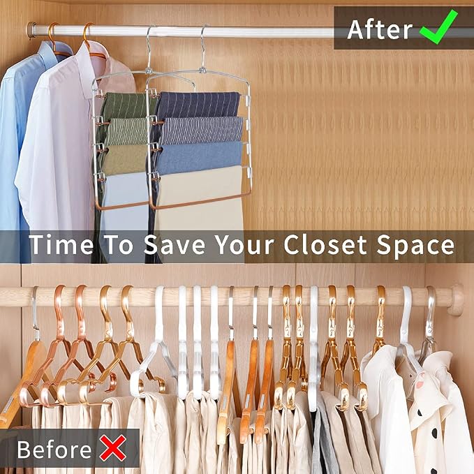 FeeraHozer Pants Hangers Non Slip 3 Pack Space Saving Hangers Multi-Layer Swing - Image 3