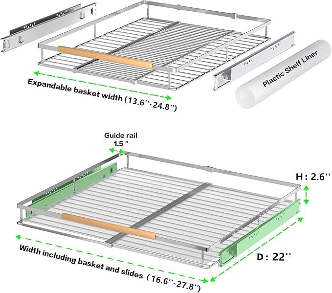 Expandable Sliding Basket Drawer, Pull-Out Cabinet Organizer, Heavy Duty Slide - Image 4