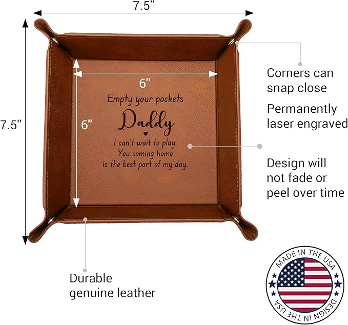 Best Dad Ever PU Leather Valet Tray, 5 Design Option, Personalized Key Bowl - Image 3