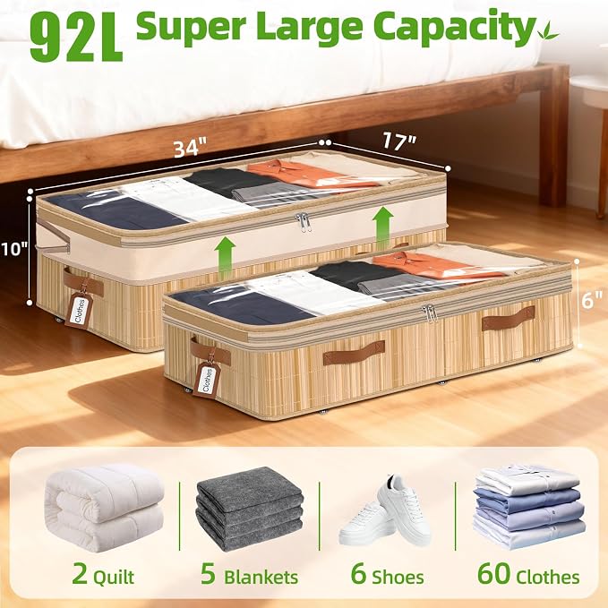 Livole 2 Pack Bamboo Under Bed Storage - Image 5