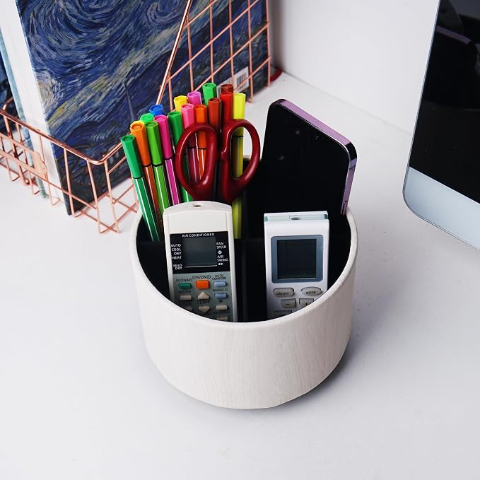 Round Leather Art Supply Organizer, Remote Control Holder, 360 Degree Spinning - Image 6