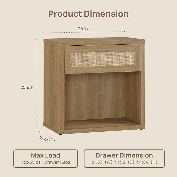 SICOTAS Night Stand Set of 2 26" Wide Large Nightstands - Image 3