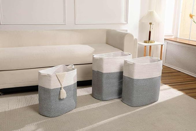 Tall Laundry Basket With Handles, Woven Cotton Rope Big Laundry Hamper Sorters - Image 5