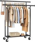 Clothes Rack, Double Rods Rolling Clothing Rack by HYSEYY