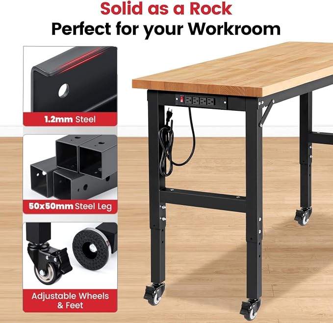 Workbench for Garage Adjustable Height 60 x 22 Inch Work Table - Image 4