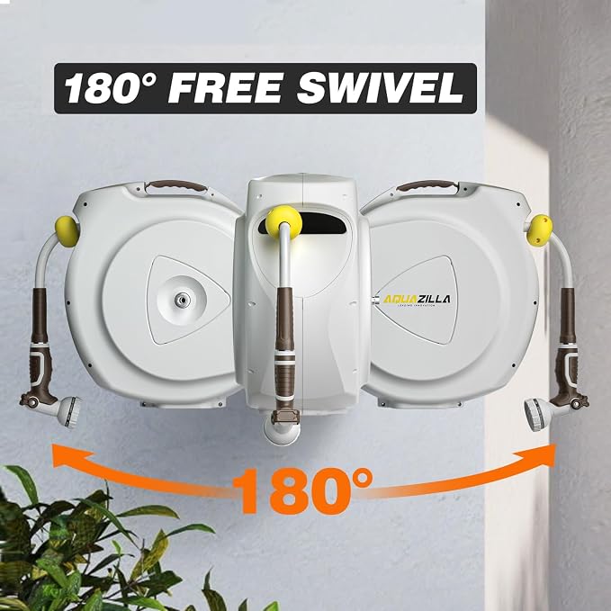 Retractable Garden Hose Reel, 1/2 in 120+6 ft, Heavy Duty Wall Mounted Water - Image 4