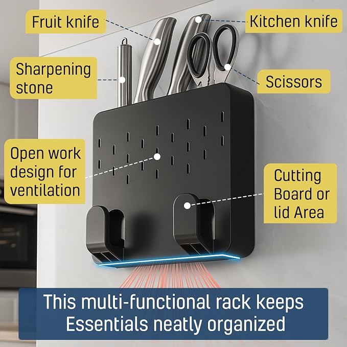 Wall Mounted Knife & Cutting Board Holder – Self-Adhesive Pot Lid and Utensil - Image 2