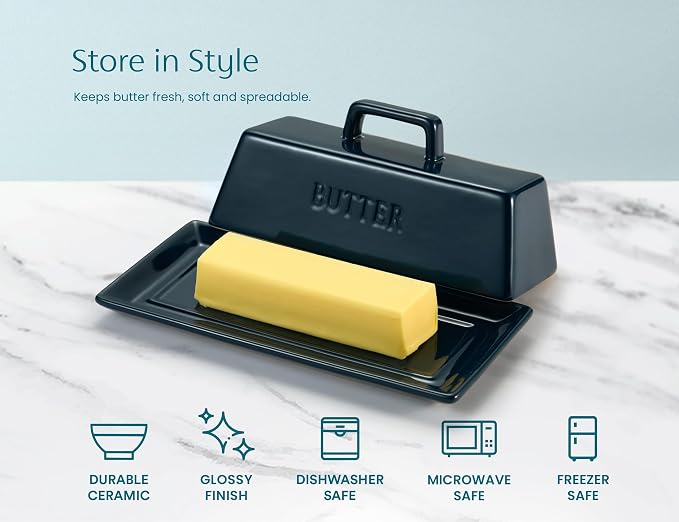 Kook Ceramic Butter Dish with Lid, Kitchen Countertop Butter Keeper, Serving - Image 4