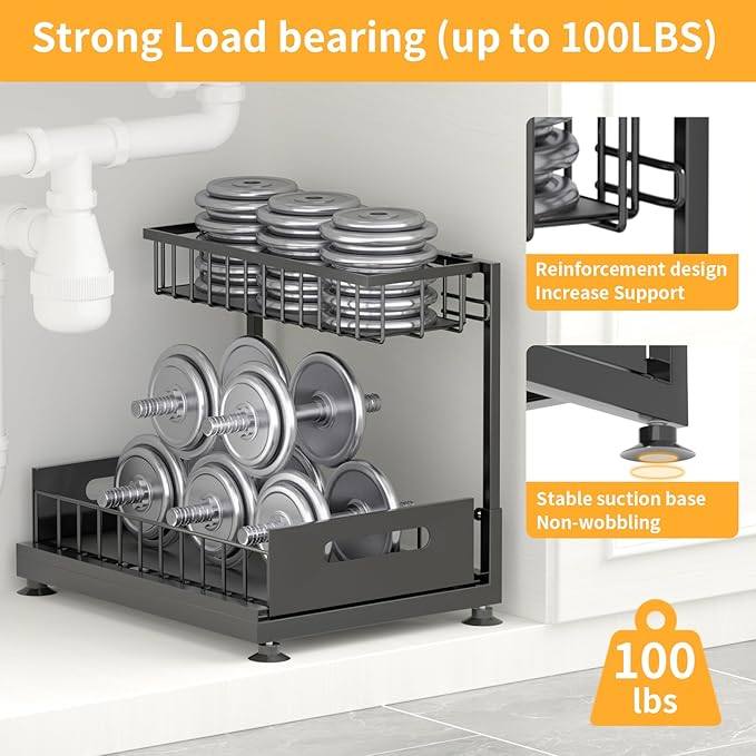 2 Pack Under Sink Organizer Storage 2-Tier Premium Metal Pull-Out Racks - Image 5