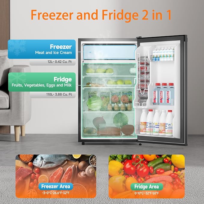 4.3 Cu.Ft Mini Fridge With Freezer, Single Door Mini Fridge w/7 Settings - Image 3