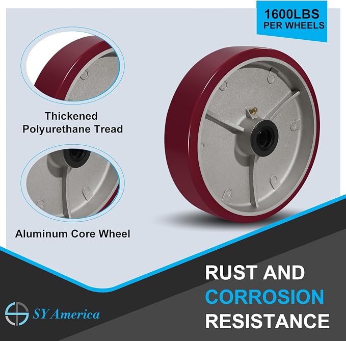 SY America 8" X 2" Casters Wheels, Heavy Duty Casters Set of 4，Polyurethane on - Image 5