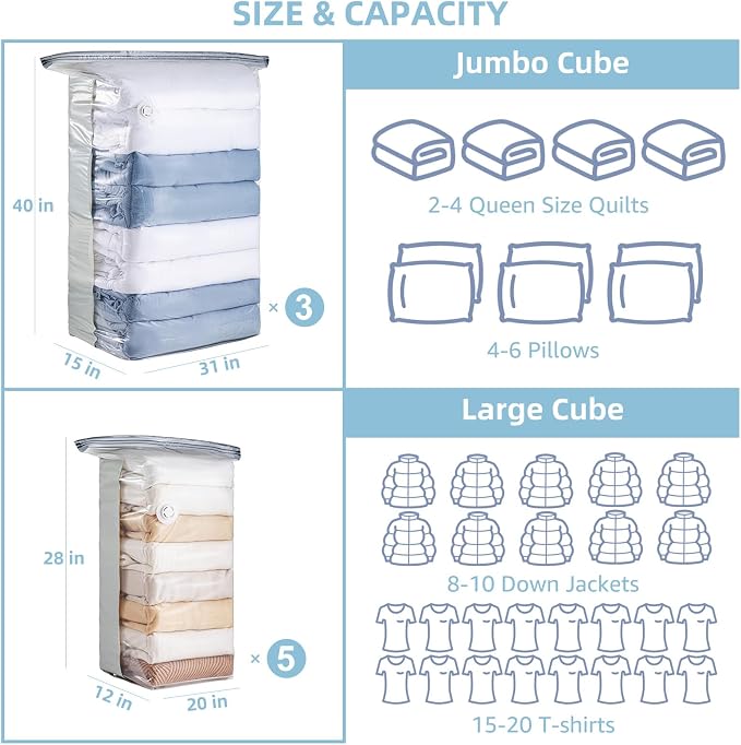 8 Pack Vacuum Storage Bags, Cube Combo, Vacuum Seal Bags - Image 2