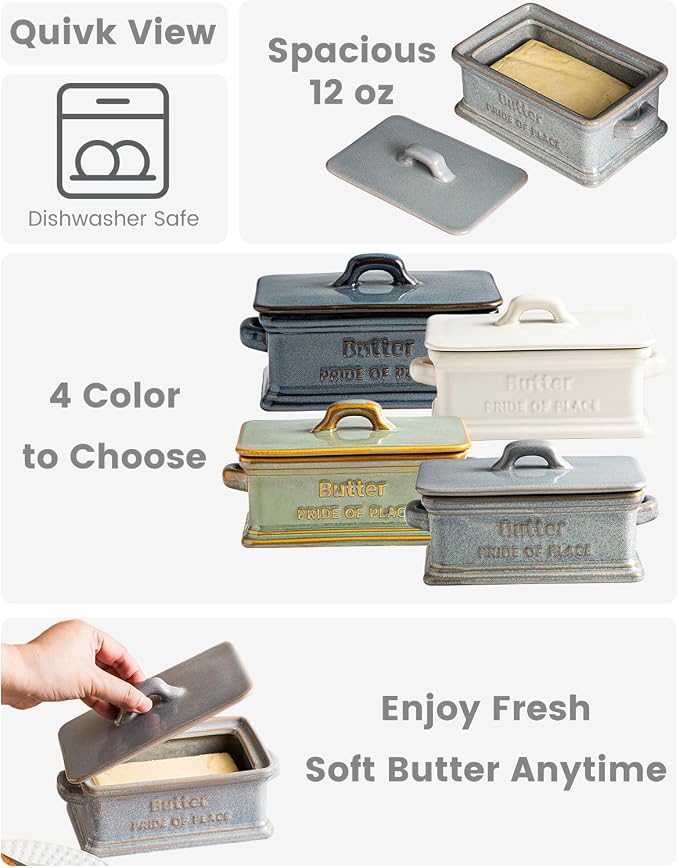 Butter Dish with Lid, Ceramic Butter Holder Container Large Butter Dish - Image 3