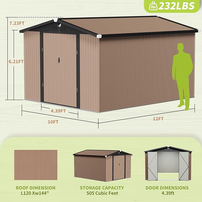 10x12 FT Metal Storage Shed, Outdoor Tool Sheds - Image 3