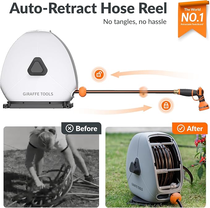 Giraffe Tools Heavy Duty Retractable Hose Reel, 5/8" x 92FT Automatic Rewind - Image 2