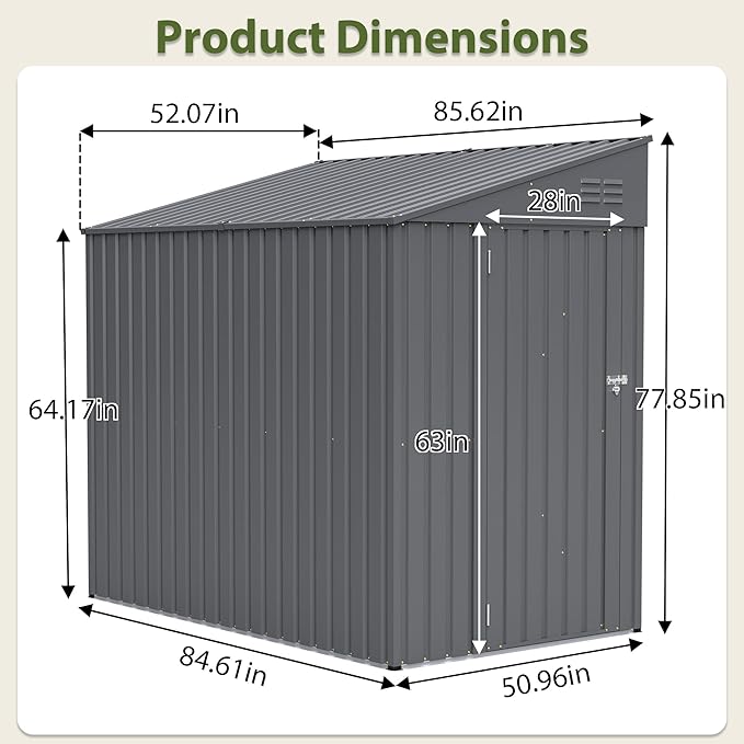 4x7 FT Outdoor Storage Shed, Lean to Lockable Metal Garden Shed Steel - Image 2