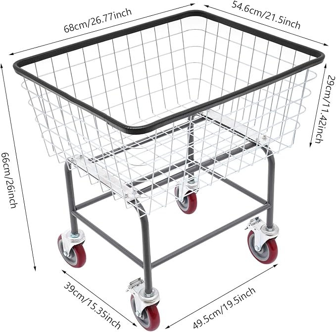 2.5 Bushel Wire Laundry Cart Commercial Laundry Basket Cart Rolling Laundry - Image 2