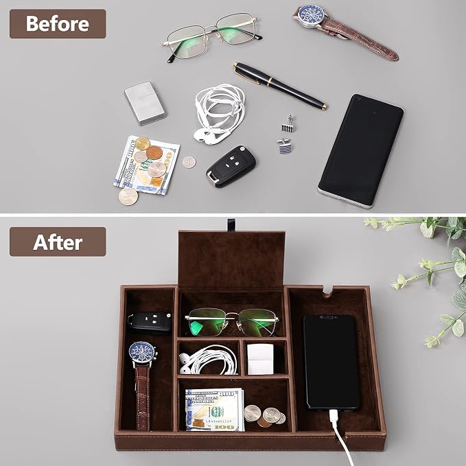 BEWISHOME Valet Tray for Men Dresser Organizer Nightstand Organizer Desktop - Image 3