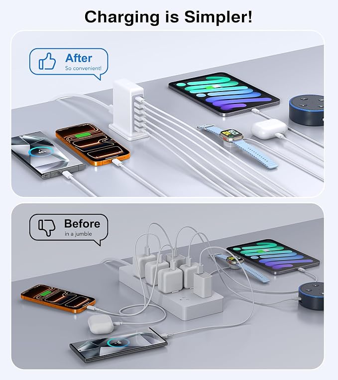 USB Charger Block, 45W 6-Port Charging Station - Image 5