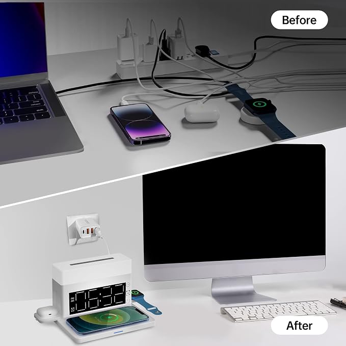 Wireless Charging Station with 65W USB C Charger, 6 in 1 Alarm Clock Magnetic - Image 3