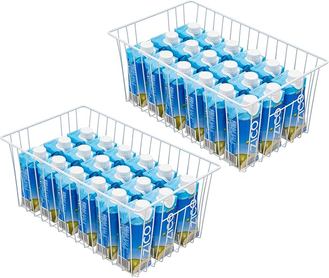 16Lx12W inch Wider Freezer Storage Organizer Baskets Container, Deep Metal Wire - Image 2